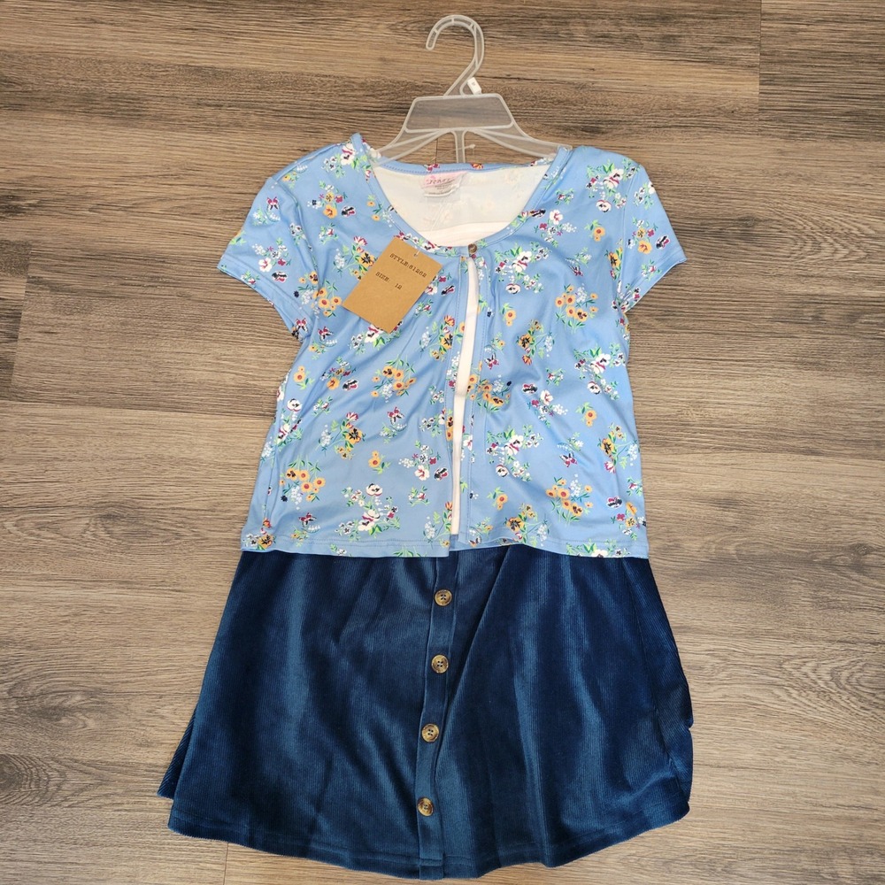 NWT Rmla Girls‎ Outfit Set Floral Top Corduroy Skirt Blue Cute Size 12